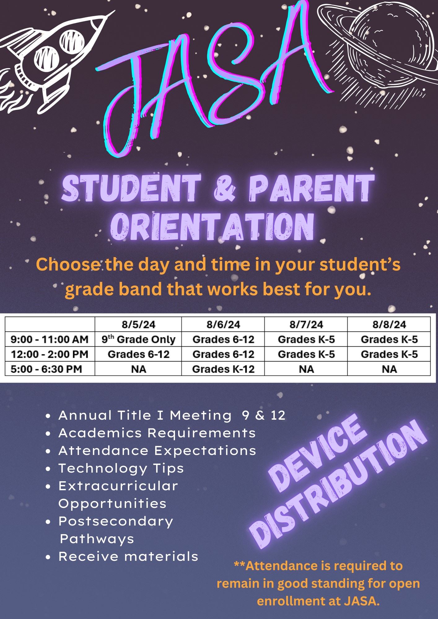 Back-to-School Orientation starts August 5 - August 8.